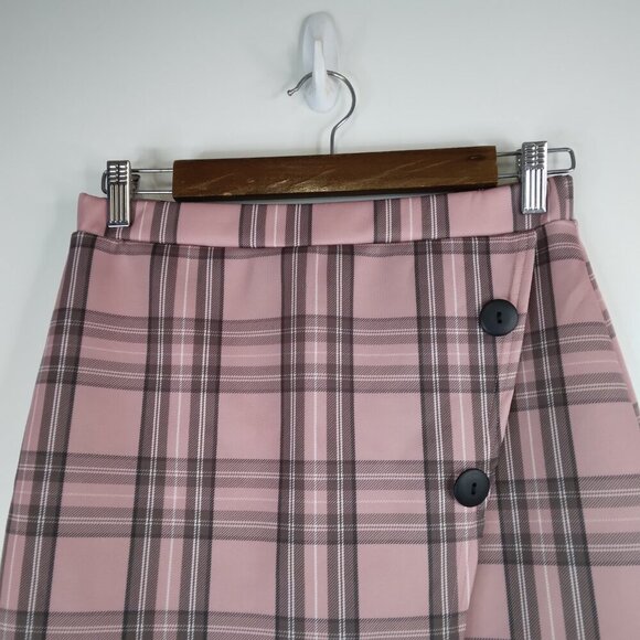 Pretty Little Thing Pink Check Button Skirt Size 8. NWT - Picture 4 of 12